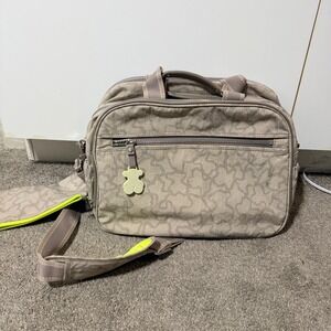 Tous Bear Monogram Diaper Bag Beige Neon Yellow with Changing Mat & Pouch